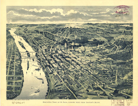 Bird's-eye view of St. Paul, looking west from Dayton's Bluff, 1893