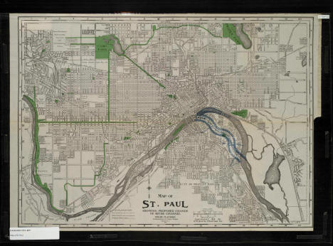 Map of St. Paul showing proposed change of river channel, 1912