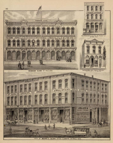 Moore's and Wabashaw blocks, Geo. M. Bennett & Co., N. Bure's School, Books & Stationery, St. Paul, Minnesota, 1874