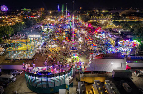 Aerial drone view of the Mighty Midway at the Minnesota State Fair, 2019