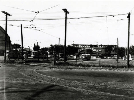 Streetcars and a Bus at the State Fairgrounds, 1953