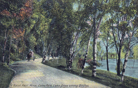 Lake Drive among the birches, Como Park, St. Paul Minnesota, 1910's