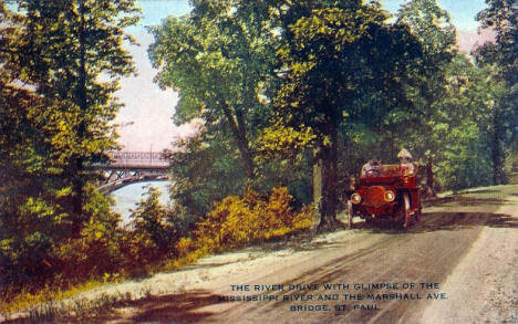 The River Drive, Mississippi River and Marshall Avenue Bridge, St. Paul Minnesota, 1910's