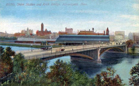 Union Station and Arch Bridge, Minneapolis Minnesota, 1900's