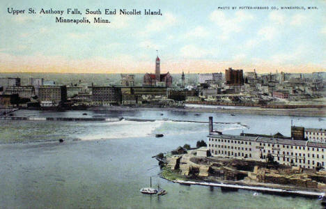 Upper St. Anthony Falls and the south end of Nicollet Island, Minneapolis Minnesota, 1910
