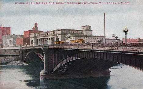 Steel Arch Bridge and Great Northern Station, Minneapolis Minnesota, 1920