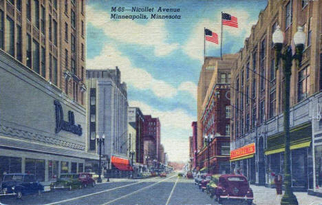 Nicollet Avenue looking south, Minneapolis Minnesota, 1940's