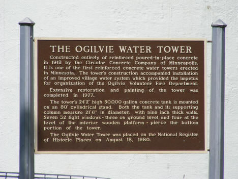 Plaque commemorating the Ogilvie Water Tower, 2007