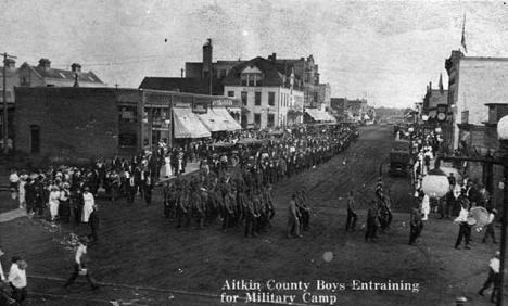 Aitkin County boys entraining for military camp, 1917
