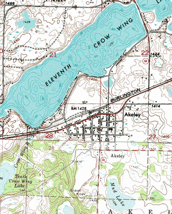 Topographic map of the Akeley Minnesota area