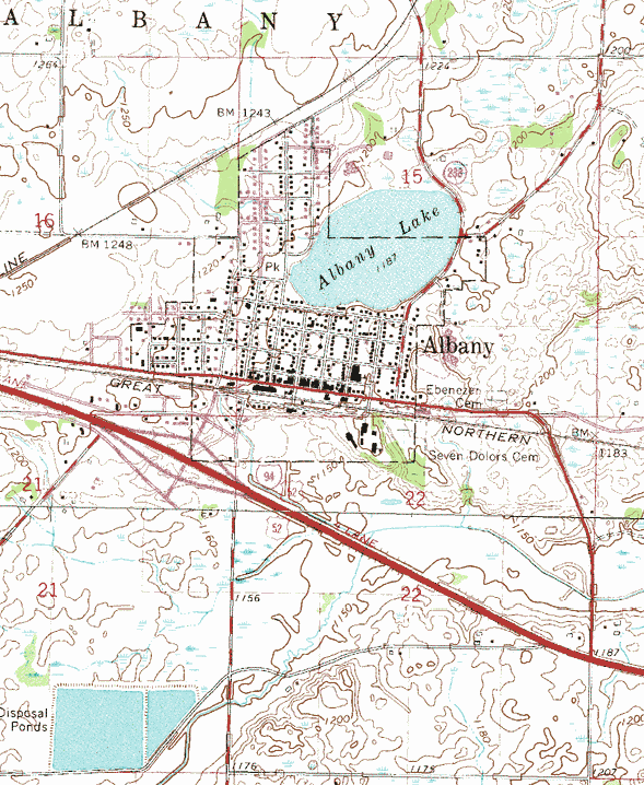 Topographic map of the Albany Minnesota area