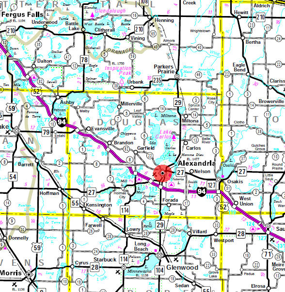 Minnesota State Highway Map of the Alexandria Minnesota area