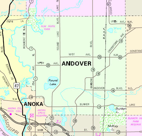 Minnesota State Highway Map of the Andover Minnesota area