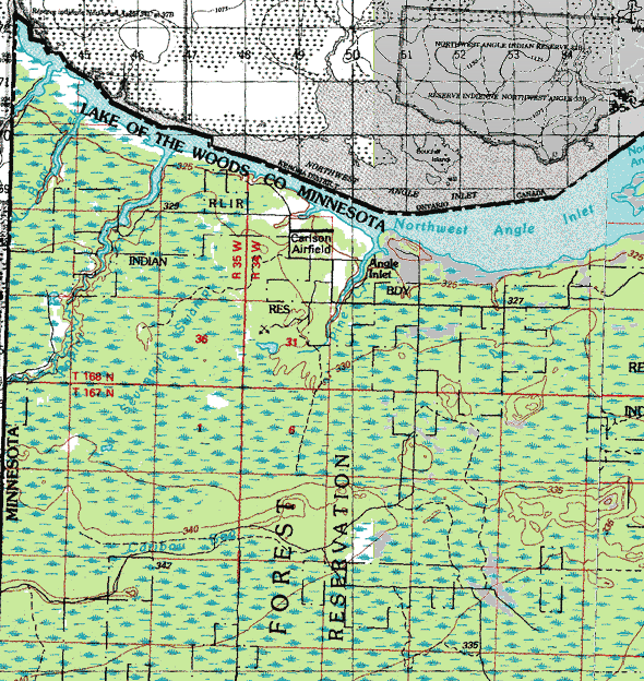 Topographic map of the Angle Inlet Minnesota area