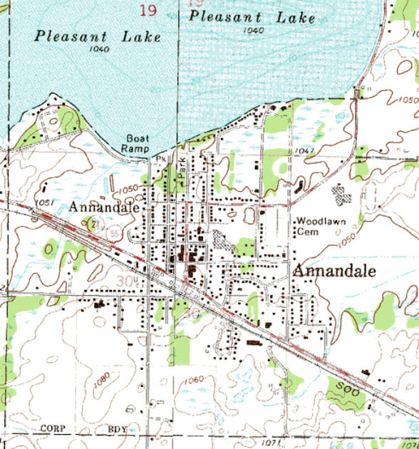 Topographic map of the Annandale Minnesota area
