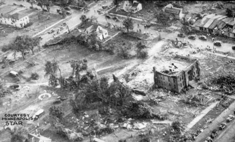 Aerial view of Anoka after tornado hit, 1939