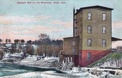 Champlin Mill on the Mississippi River, Anoka Minnesota, 1909