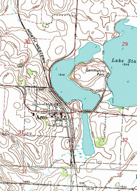 Topographic map of the Arco Minnesota area