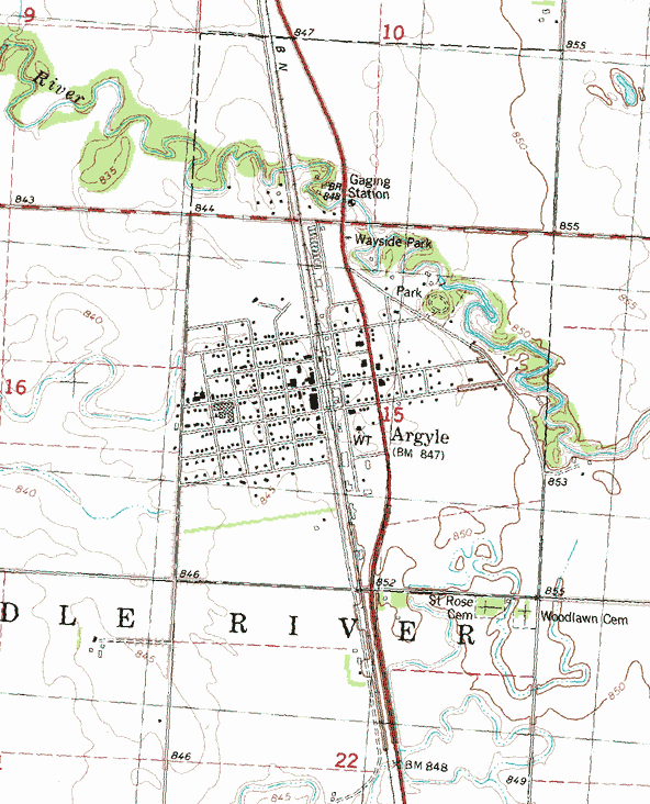 Topographic map of the Argyle Minnesota area