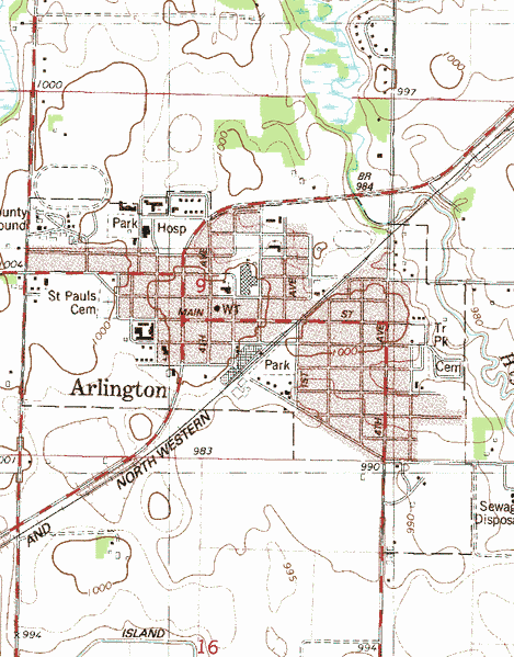 Topographic map of the Arlington Minnesota area