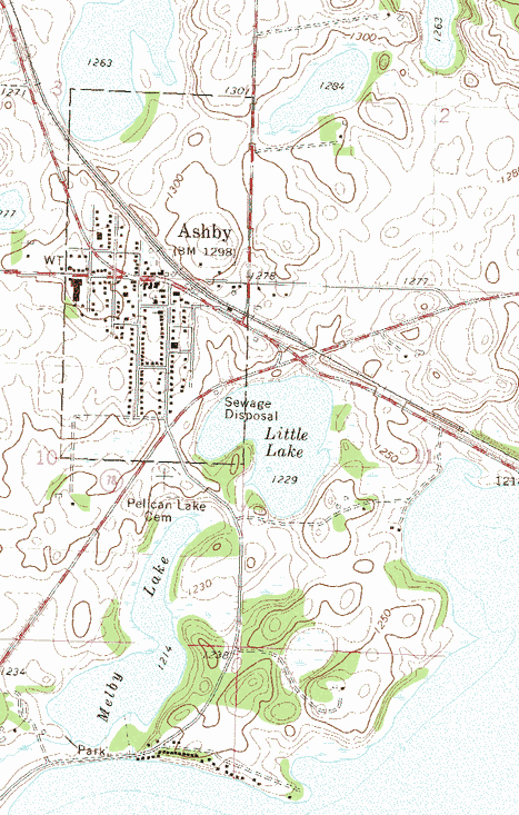 Topographic Map of the Ashby Minnesota area