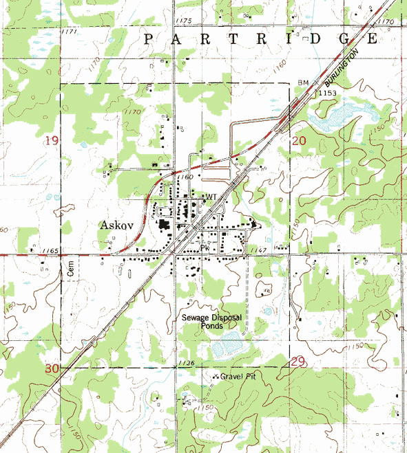 Topographic map of the Askov Minnesota area