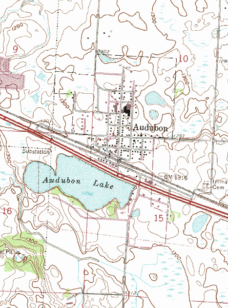 Topographic Map of the Audubon Minnesota area