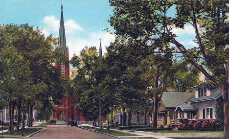 Water Street and Catholic Church, Austin Minnesota, 1933