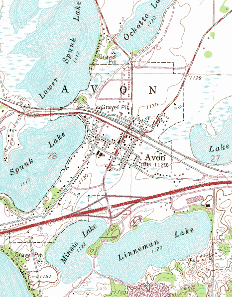 Topographic map of the Avon Minnesota area