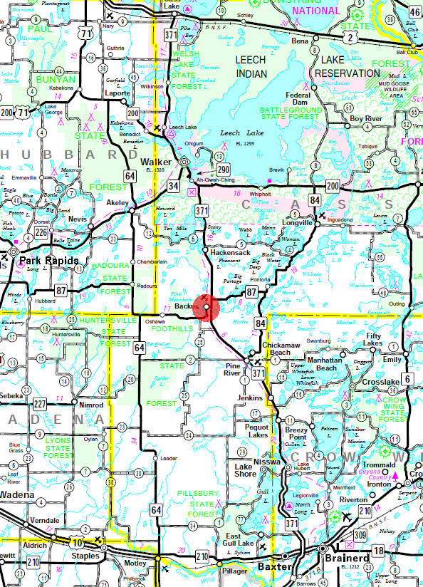 Minnesota State Highway Map of the Backus Minnesota area