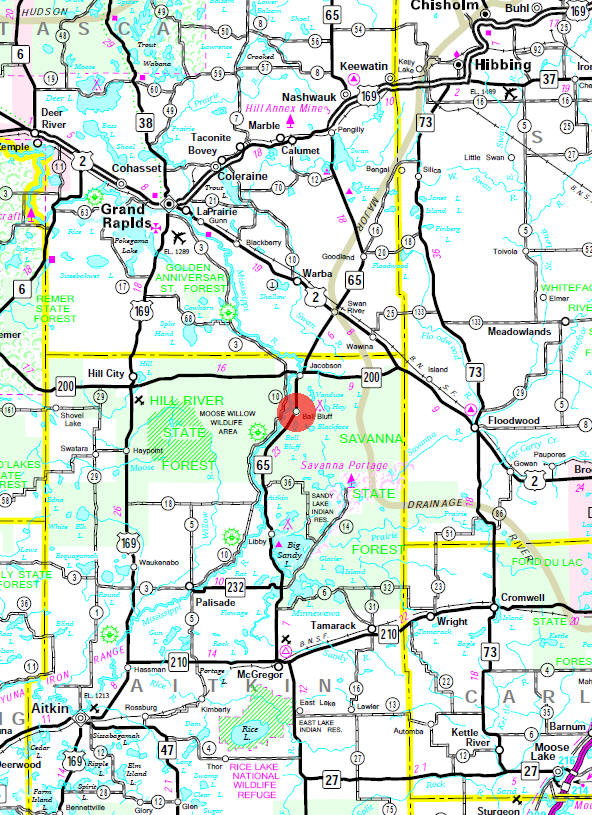 Minnesota State Highway Map of the Ball Bluff Minnesota area