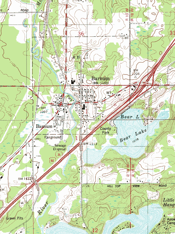 Topographic map of the Barnum Minnesota area