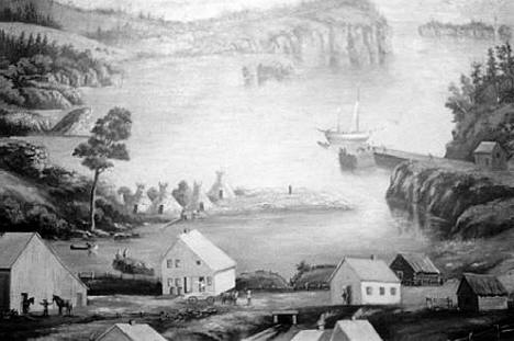 Painting of Beaver Bay showing the Wooden Schooner Charlie, 1871