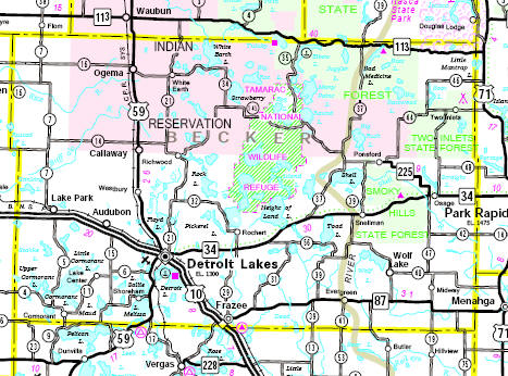 Minnesota State Highway Map of the Becker County Minnesota area
