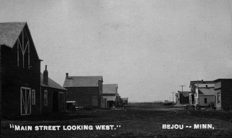 Main Street looking west, Bejou Minnesota, 1914