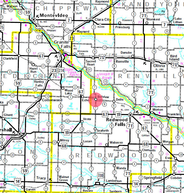 Minnesota State Highway Map of the Belview Minnesota area