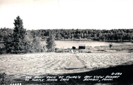 Boat Dock at Yourg's Bay View Resort on Turtle River Lake, Bemidji Minnesota, 1940's