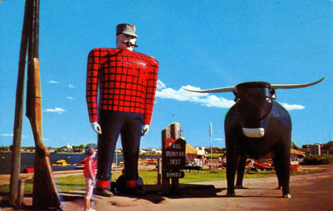 Paul Bunyan and Babe, his Blue Ox, on Lake Bemidji, Bemidji Minnesota, 1969