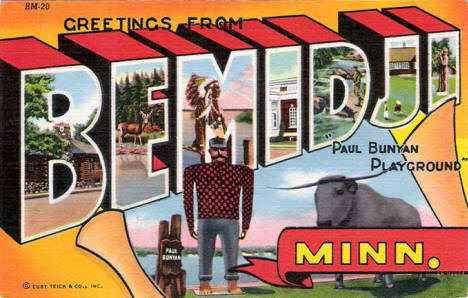 Greetings from Bemidji Minnesota Postcard, 1944