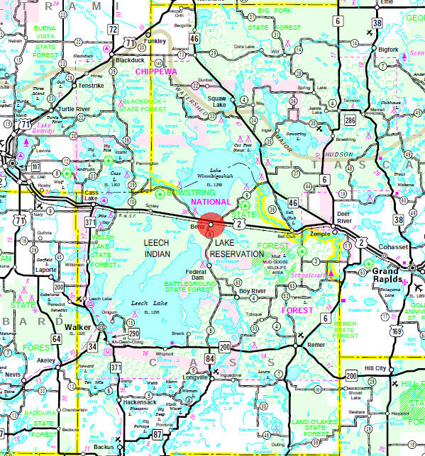 Minnesota State Highway Map of the Bena Minnesota area
