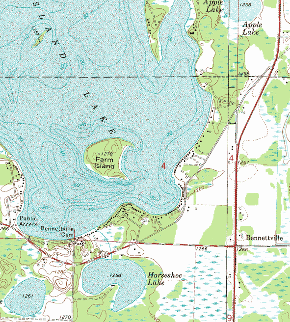 Topographic map of the Bennettville Minnesota area