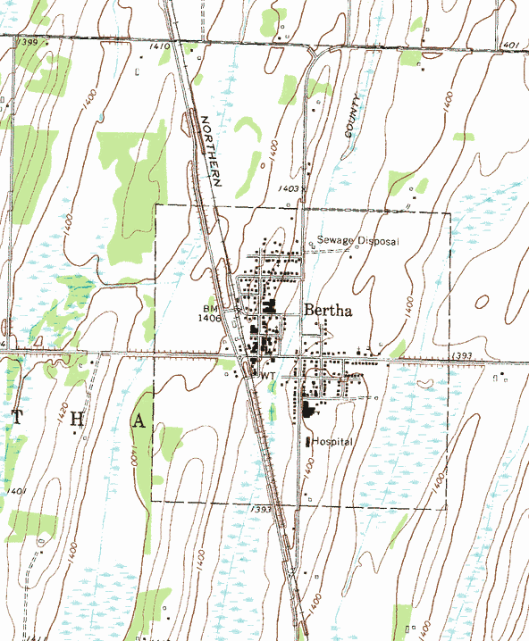 Topographic map of the Bertha Minnesota area