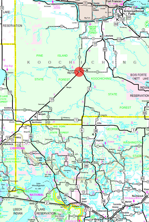Minnesota State Highway Map of the Big Falls Minnesota area