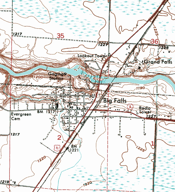 Topographic map of the Big Falls Minnesota area