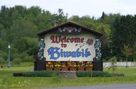 Welcome sign, Biwabik Minnesota, 2009