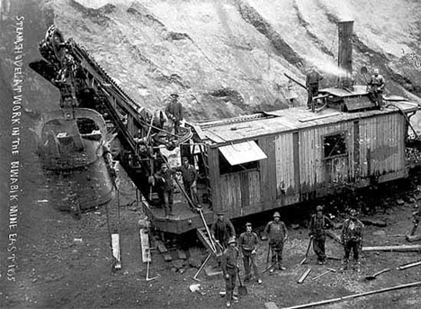 Steam shovel at work in Biwabik Mine, Biwabik Minnesota, 1895