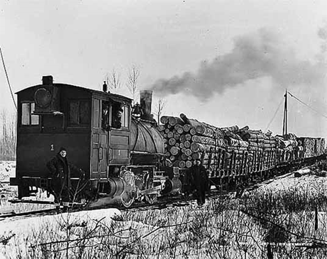 Train load of logs from N.B. Shank Company Camp Number One, Biwabik Minnesota, 1913