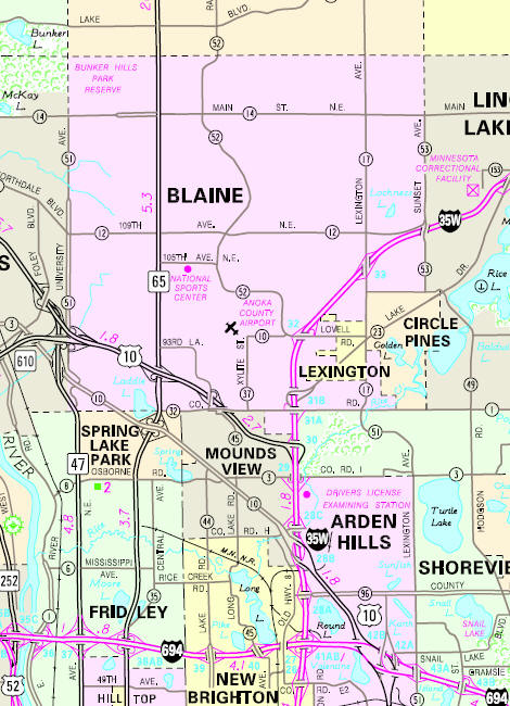 Minnesota State Highway Map of the Blaine Minnesota area