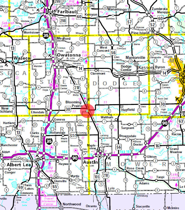 Minnesota State Highway Map of the Blooming Prairie Minnesota area