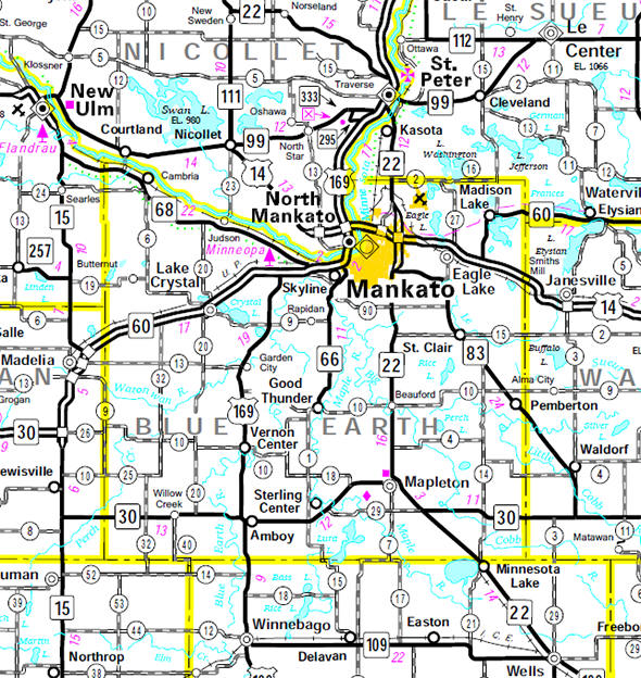 Minnesota State Highway Map of the Blue Earth County Minnesota area
